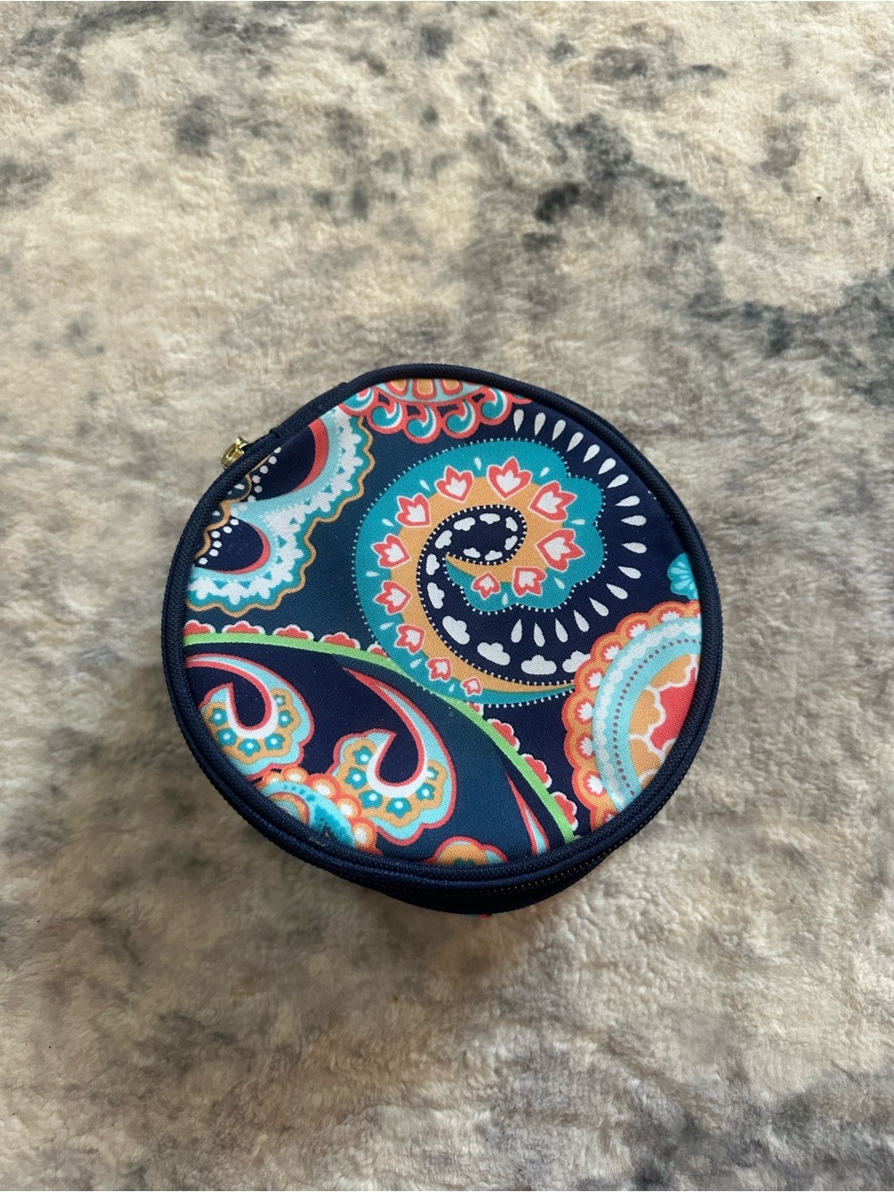 Viv & Lou Navy Multicolor Paisley Round Cosmetic Makeup Case